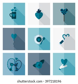 Simple Flat Icons Collection for Valentines Day, Wedding, Love and Romantic Events. Vector