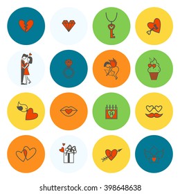 Simple Flat Icons Collection for Valentines Day, Wedding, Love and Romantic Events. Vector