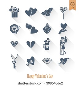 Simple Flat Icons Collection for Valentines Day, Wedding, Love and Romantic Events. Vector