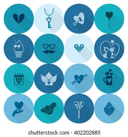 Simple Flat Icons Collection for Valentines Day, Wedding, Love and Romantic Events. Vector