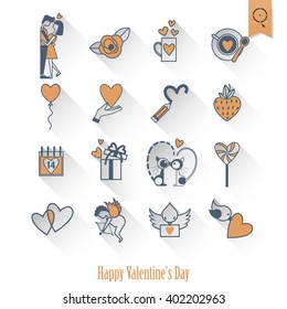 Simple Flat Icons Collection for Valentines Day, Wedding, Love and Romantic Events. Vector