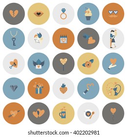 Simple Flat Icons Collection for Valentines Day, Wedding, Love and Romantic Events. Vector