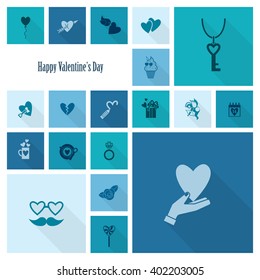 Simple Flat Icons Collection for Valentines Day, Wedding, Love and Romantic Events. Vector