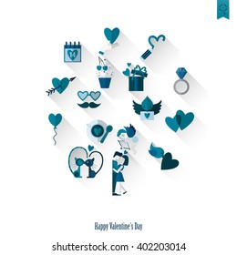 Simple Flat Icons Collection for Valentines Day, Wedding, Love and Romantic Events. Vector