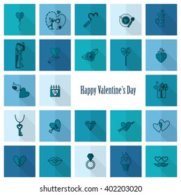 Simple Flat Icons Collection for Valentines Day, Wedding, Love and Romantic Events. Vector