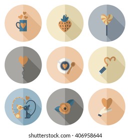 Simple Flat Icons Collection for Valentines Day, Wedding, Love and Romantic Events. Vector