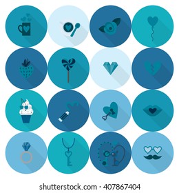 Simple Flat Icons Collection for Valentines Day, Wedding, Love and Romantic Events. Vector