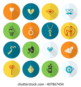 Simple Flat Icons Collection for Valentines Day, Wedding, Love and Romantic Events. Vector