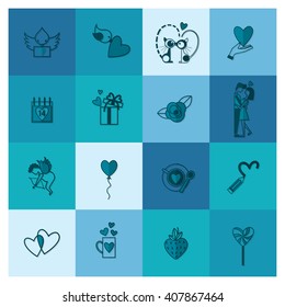 Simple Flat Icons Collection for Valentines Day, Wedding, Love and Romantic Events. Vector