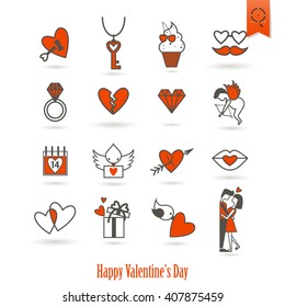 Simple Flat Icons Collection for Valentines Day, Wedding, Love and Romantic Events. Vector