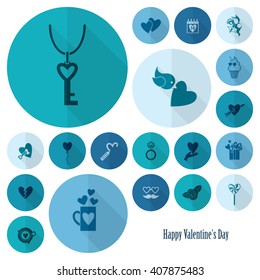 Simple Flat Icons Collection for Valentines Day, Wedding, Love and Romantic Events. Vector