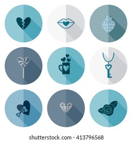 Simple Flat Icons Collection for Valentines Day, Wedding, Love and Romantic Events. Vector