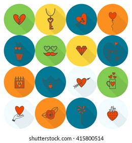 Simple Flat Icons Collection for Valentines Day, Wedding, Love and Romantic Events. Vector