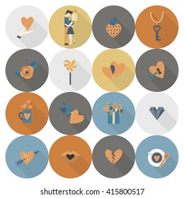 Simple Flat Icons Collection for Valentines Day, Wedding, Love and Romantic Events. Vector