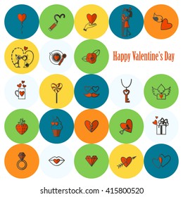 Simple Flat Icons Collection for Valentines Day, Wedding, Love and Romantic Events. Vector
