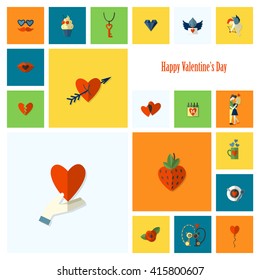 Simple Flat Icons Collection for Valentines Day, Wedding, Love and Romantic Events. Vector