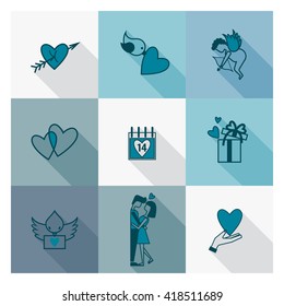 Simple Flat Icons Collection for Valentines Day, Wedding, Love and Romantic Events. Vector