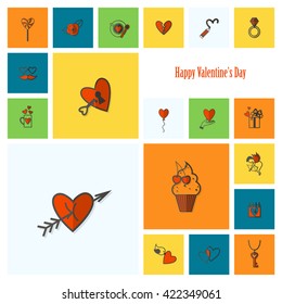 Simple Flat Icons Collection for Valentines Day, Wedding, Love and Romantic Events. Vector