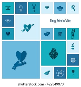 Simple Flat Icons Collection for Valentines Day, Wedding, Love and Romantic Events. Vector