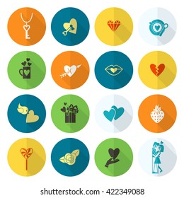 Simple Flat Icons Collection for Valentines Day, Wedding, Love and Romantic Events. Vector