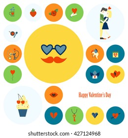 Simple Flat Icons Collection for Valentines Day, Wedding, Love and Romantic Events. Vector