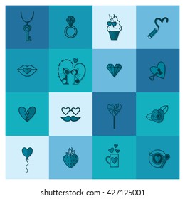 Simple Flat Icons Collection for Valentines Day, Wedding, Love and Romantic Events. Vector