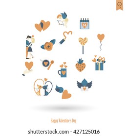 Simple Flat Icons Collection for Valentines Day, Wedding, Love and Romantic Events. Vector