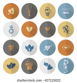 Simple Flat Icons Collection for Valentines Day, Wedding, Love and Romantic Events. Vector