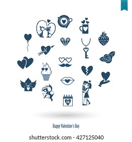 Simple Flat Icons Collection for Valentines Day, Wedding, Love and Romantic Events. Vector
