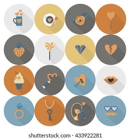 Simple Flat Icons Collection for Valentines Day, Wedding, Love and Romantic Events. Vector