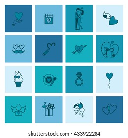 Simple Flat Icons Collection for Valentines Day, Wedding, Love and Romantic Events. Vector