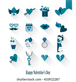 Simple Flat Icons Collection for Valentines Day, Wedding, Love and Romantic Events. Vector
