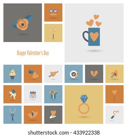 Simple Flat Icons Collection for Valentines Day, Wedding, Love and Romantic Events. Vector