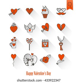 Simple Flat Icons Collection for Valentines Day, Wedding, Love and Romantic Events. Vector