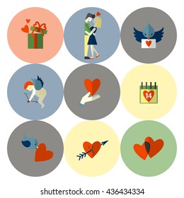 Simple Flat Icons Collection for Valentines Day, Wedding, Love and Romantic Events. Vector