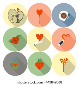 Simple Flat Icons Collection for Valentines Day, Wedding, Love and Romantic Events. Vector