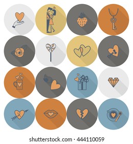 Simple Flat Icons Collection for Valentines Day, Wedding, Love and Romantic Events. Vector