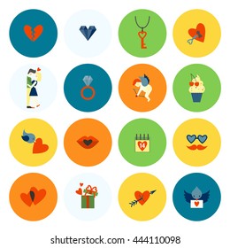 Simple Flat Icons Collection for Valentines Day, Wedding, Love and Romantic Events. Vector