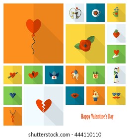 Simple Flat Icons Collection for Valentines Day, Wedding, Love and Romantic Events. Vector