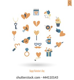 Simple Flat Icons Collection for Valentines Day, Wedding, Love and Romantic Events. Vector
