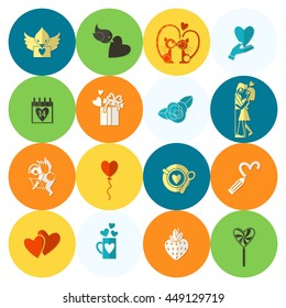 Simple Flat Icons Collection for Valentines Day, Wedding, Love and Romantic Events. Vector
