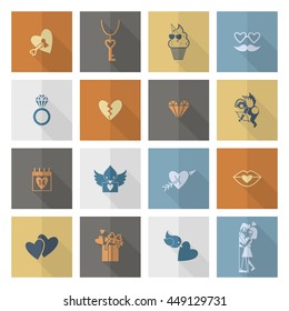 Simple Flat Icons Collection for Valentines Day, Wedding, Love and Romantic Events. Vector