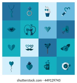 Simple Flat Icons Collection for Valentines Day, Wedding, Love and Romantic Events. Vector