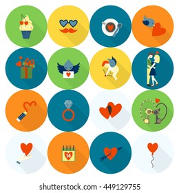 Simple Flat Icons Collection for Valentines Day, Wedding, Love and Romantic Events. Vector