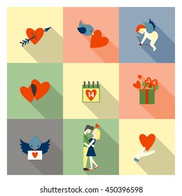 Simple Flat Icons Collection for Valentines Day, Wedding, Love and Romantic Events. Vector