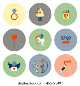 Simple Flat Icons Collection for Valentines Day, Wedding, Love and Romantic Events. Vector