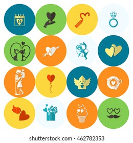 Simple Flat Icons Collection for Valentines Day, Wedding, Love and Romantic Events. Vector