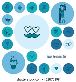 Simple Flat Icons Collection for Valentines Day, Wedding, Love and Romantic Events. Vector