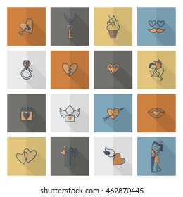 Simple Flat Icons Collection for Valentines Day, Wedding, Love and Romantic Events. Vector