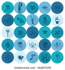 Simple Flat Icons Collection for Valentines Day, Wedding, Love and Romantic Events. Vector